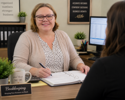 Professional bookkeeper providing online bookkeeping services to a small business client
